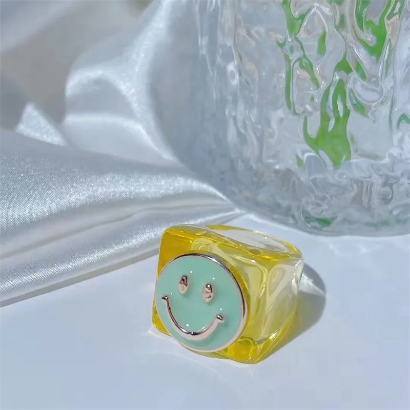 New Oleoresin Yellow Smiley Ring Woman Colorful Rings And Versatile Accessories