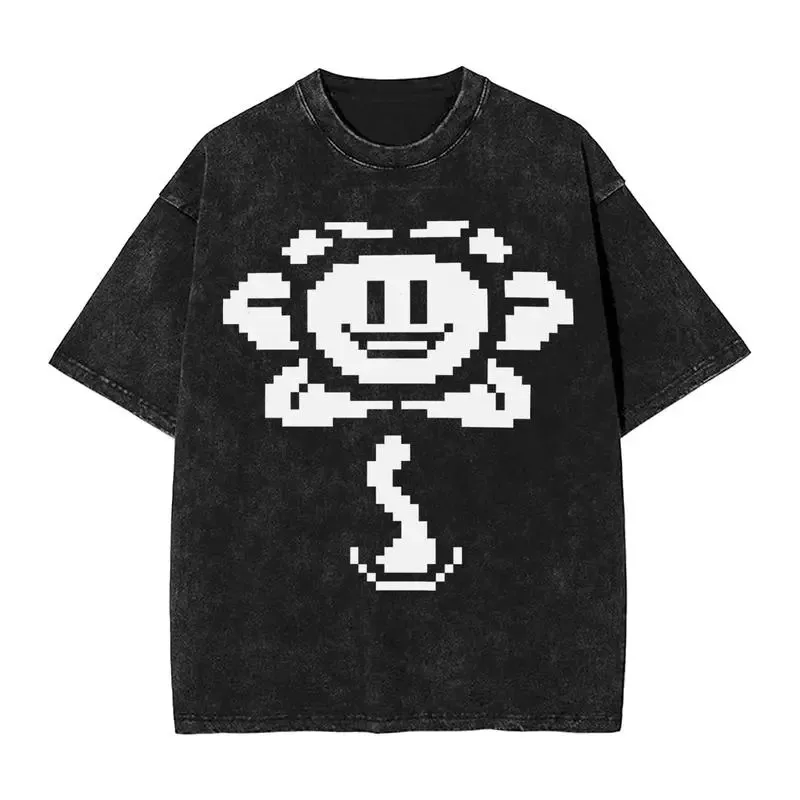 Flowey UNDERTALE Printed T-shirt Gothic Y2k Vintage Washed Oversized T Shirt Men's Clothing High Quality 100% Cotton Tees Tops