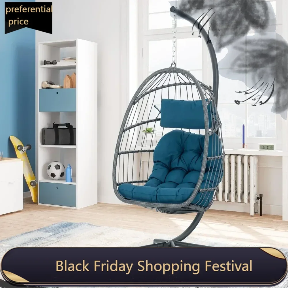 

Wicker Rattan Hanging Swing Egg Chair,Aluminum Frame and UV Resistant Cushion,Patio Porch Lounge Hand Made Chair 350LBS Capacity