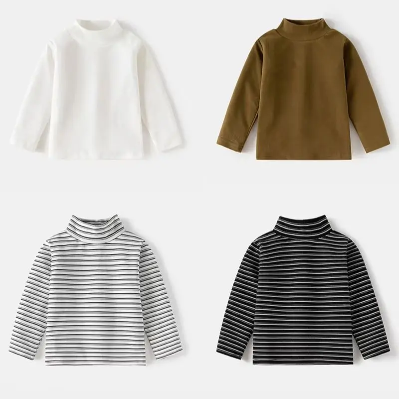 Spring New Kids Boys Undershirts 2-6T Solid Color Bottoming Shirt For Girls Thin Loose High Neck Children Boys Long T-shirt