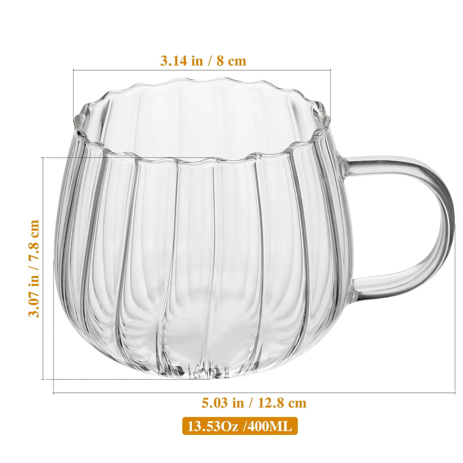 2Pcs Glass Cups Coffee Tea Clear 400Ml Breakfast Smooth Rim Mugs Stylish Clear Drinking Cups for Office Home Breakfast Glass