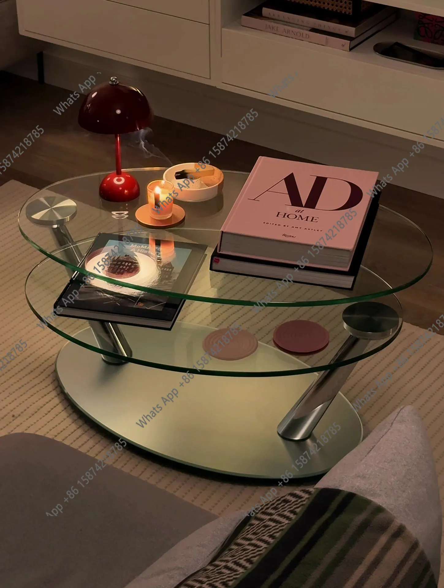 Small apartment deformed coffee table movable folding rotating advanced glass coffee table retro design