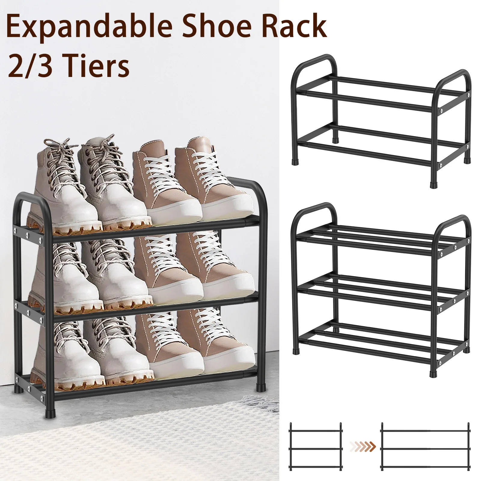 3-stufiges erweiterbares Schuhregal, platzsparend, verstellbares Schuhregal aus Metall für Zuhause, Innenbereich, Schlafzimmer, Schuh-Organizer-Rack für den Eingang