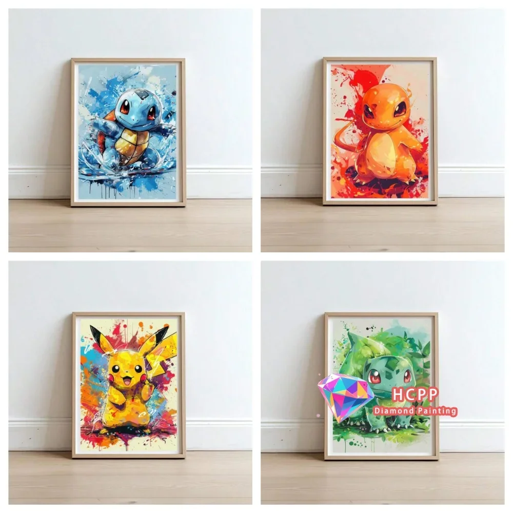 Kit de Pintura de Diamantes 2026, Pikachu, Charmander, Bulbasaur, Squirtle, Diamantes Cuadrados y Redondos, Mosaico 5D, Arte Hecho a Mano, Regalo Único
