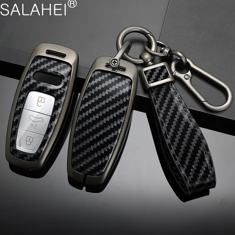 Carbon fiber Zinc Alloy Car Key Case For Audi Key Cover Case Protector For Audi A6L A7 A8 Q8 Etron C8 D5 2019 2020 Accessories