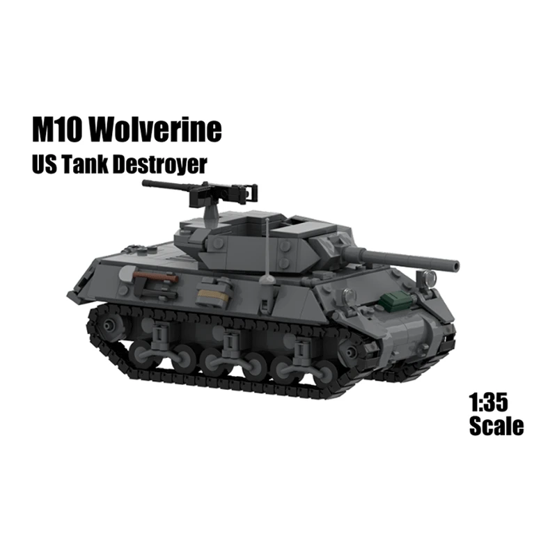 

WW II Military Vehicle Weapon M10 Wolverine US Tank Destroyer 1:35 DIY Model Building Blocks MOC Brick Toys of Birthday Gift