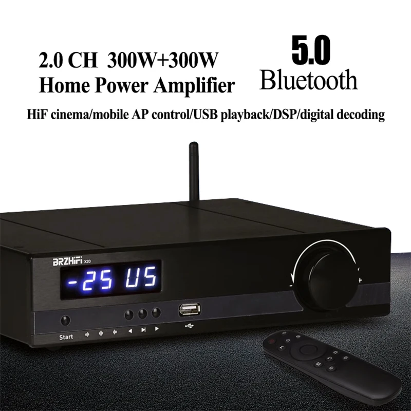 2.0CH 300W+300W High Power Amplifier HD LED Lossless Digital Decoding Player USB Drive DSP Coaxial/Fiber Optic Remote Control