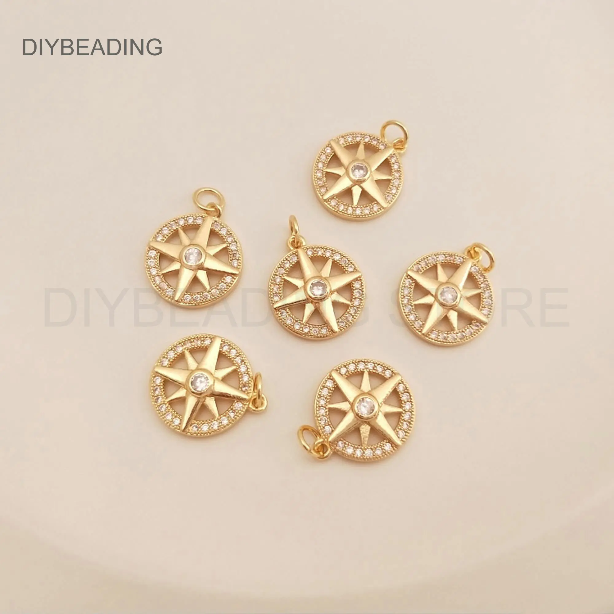 DIY Jewelry Making Charms Online Wholesale 14K Gold Plated Brass and CZ Octagonal Star Circle Charming Finding Lots Supply