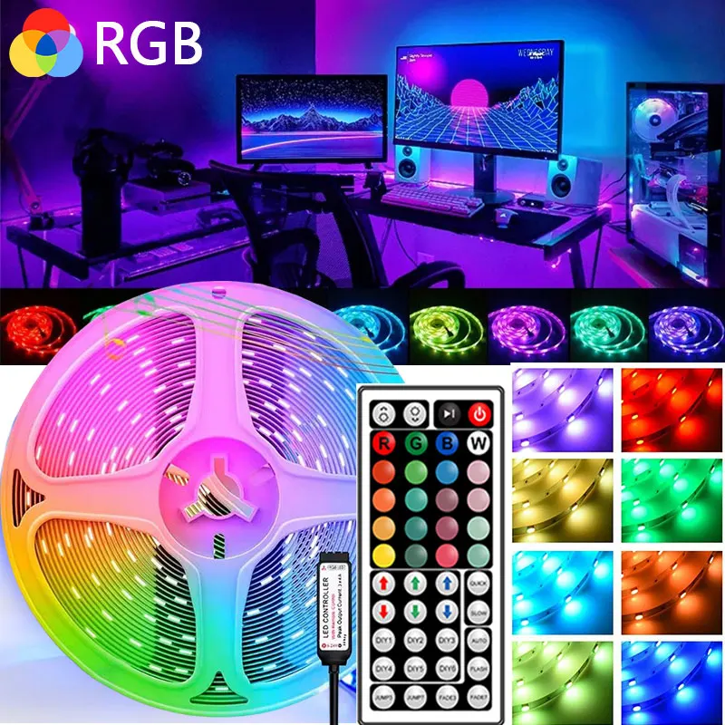 5V USB RGB LED Strip Lights, 5050 SMD Color Changing Tape with 44 Keys Remote Control for Indoor Decor