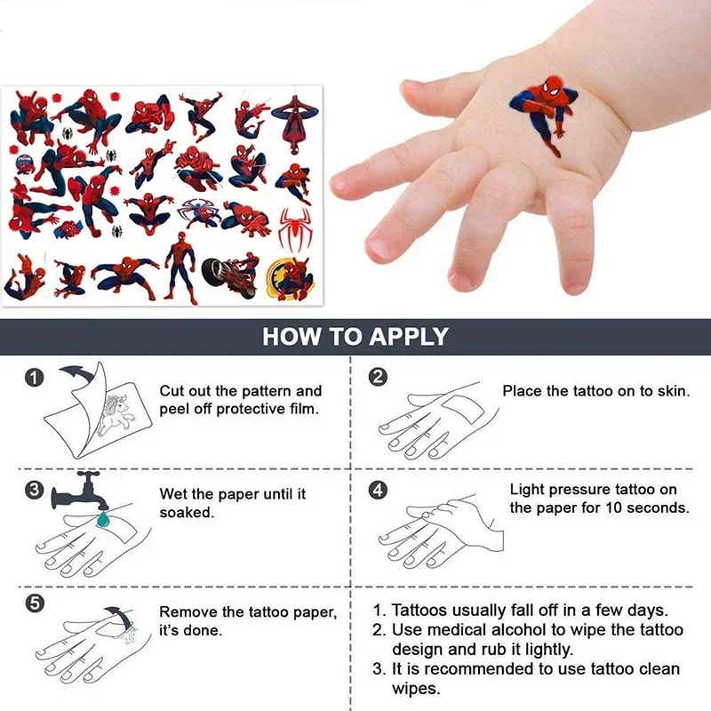 Disney Spiderman Tattoo Sticker Children's Birthday Party Decora Disney Marvel Sticker Action Figure Sticker Cartoon Kids Gift