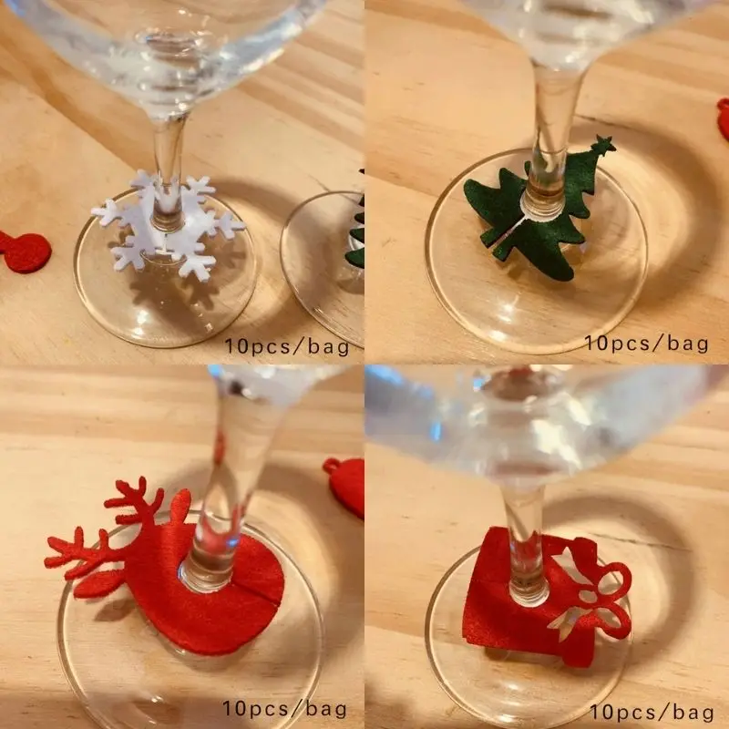 

10pcs Felt Wine Cup Glass Ring Card Christmas Decoration for home Table 2025 Xmas New Year Eve Party Decoration Supplies Navidad