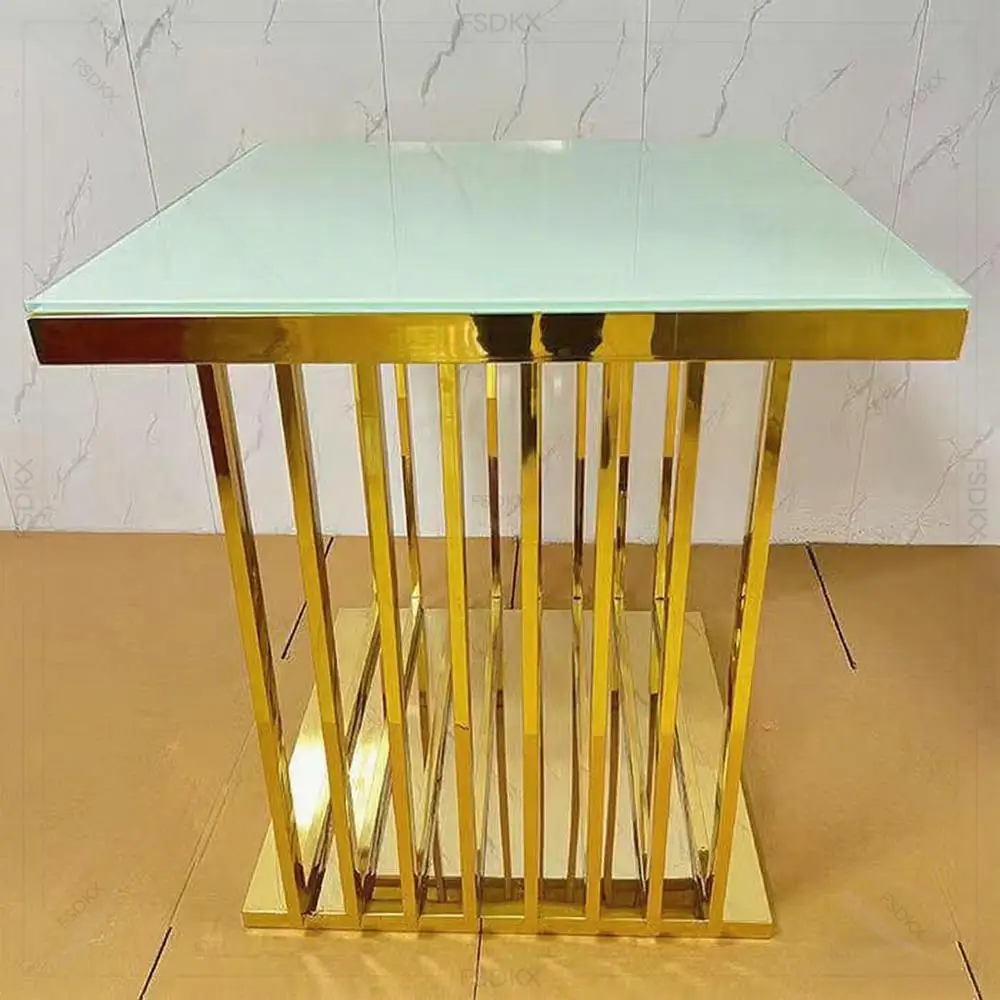 Luxury Stainless Steel Rectangular Table Golden Frame High-Class Dining For Wedding Banquets Hotels Living Rooms Outdoor Events