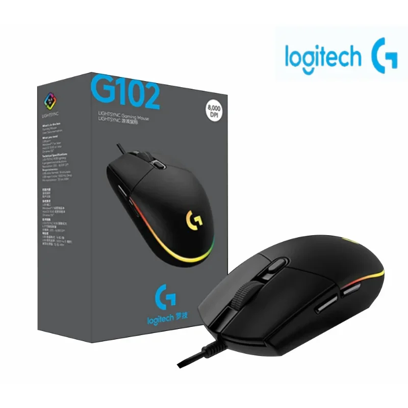 Logitech G102 Mouse Ergonomic Mouse Optical 8000DPI 16.8M Color LED Customizing 6 Buttons Wired Pc Gaming Accessories roccat