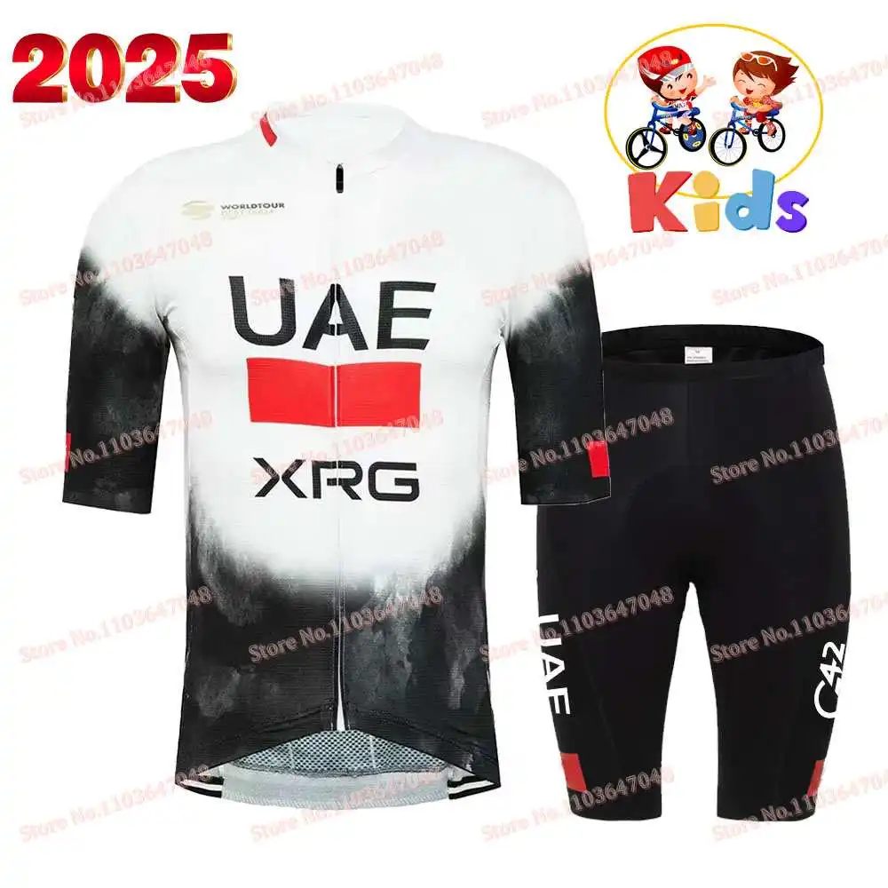 Kids Team UAE 2025 Cycling Jersey Set Boys Ecuador Cycling Clothing Short Sleeve Kits Bicycle Shirt Road Bike Suit MTB Bike Wear