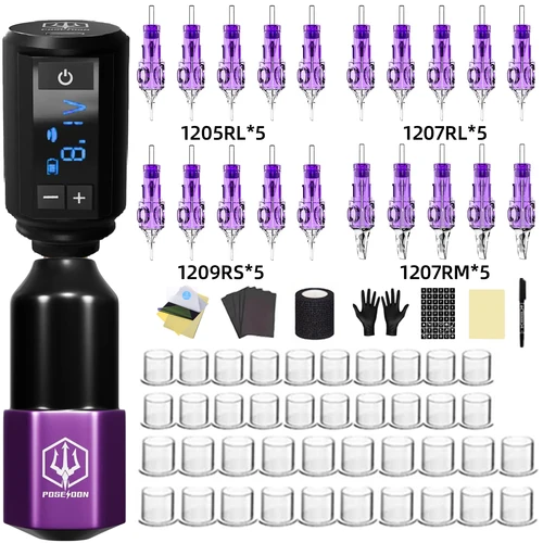 Imagen 2 del producto POSEIDON-Kit de tatuaje ligero, pluma para maquillaje permanente, máquina de tatuaje inalámbrica, fuente de alimentación, Kit de pistola