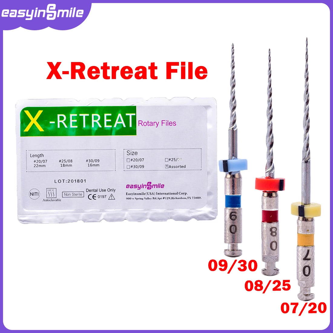 3 PCS/Pack EASYINSMILE Dental Niti Material Retreatment Files Rotary Files For Root Canal Cleaning Dentistry Endo Instrument