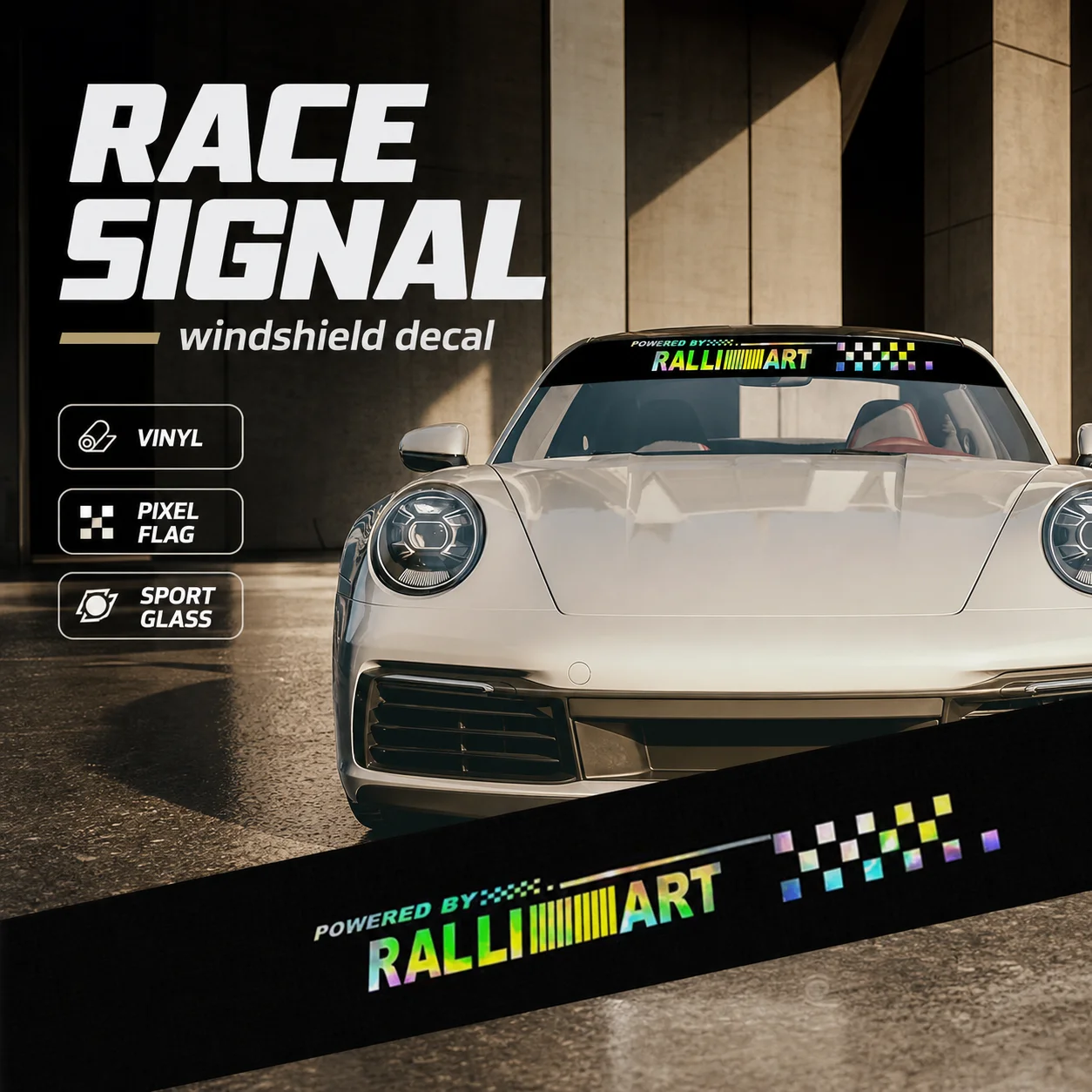 130cm Pixel Checkered Flag Holographic Vinyl Windshield Banner Sticker Color Shift Car Sun Strip Decoration Racing Decal
