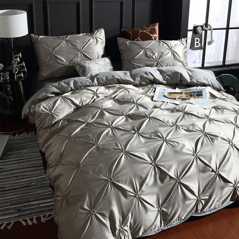 Chiffon Pinched Flower Design Duvet Cover Set with Pillow Cases Fashion Polyester Bedding Set Soft Comfortable Quilt Cover 3pcs view 5