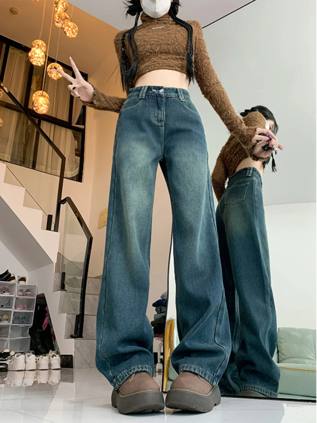 

plus Size Fce Lined Thi Denim Jeans Women Summer New Loose Slim High Waist Wide Leg Pants Casual Sle High Waist Long P...