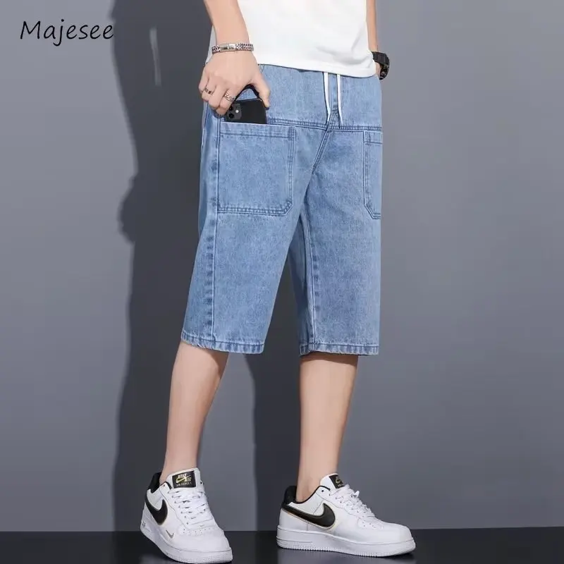 

Jeans Men Summer Vintage Fashion Youthful Pockets Daily Sporty Washed All-match Drawstring Breathable Charming Straight Trousers