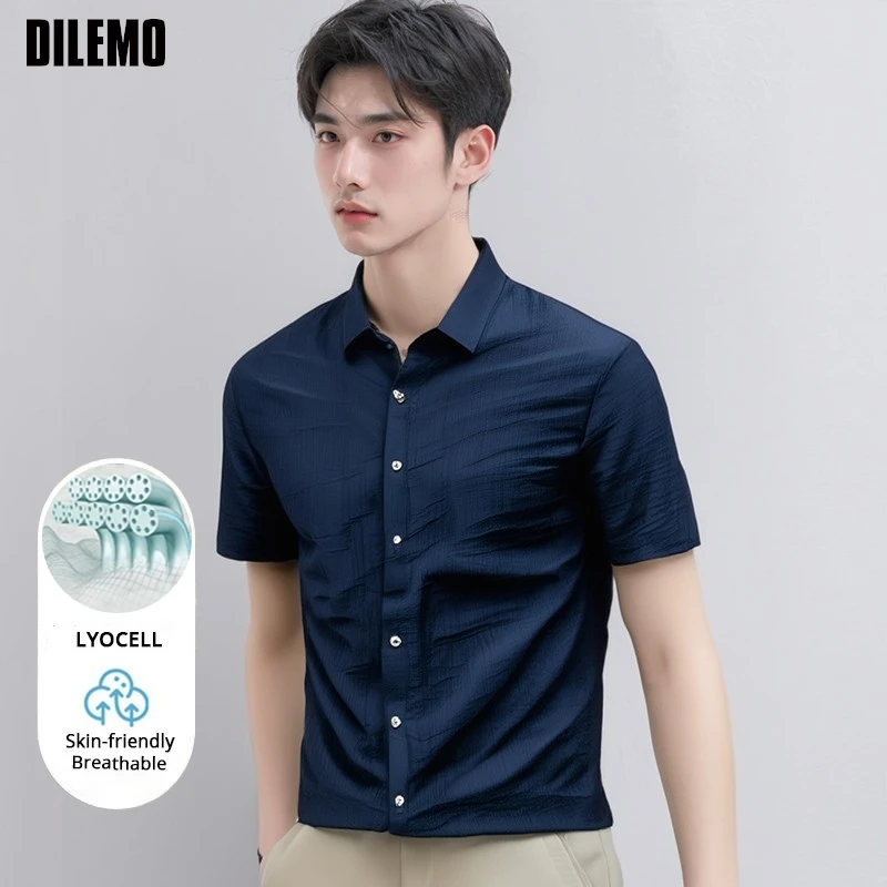 

High End Lyocell New Summer Brand Fashion Korean Mens Shirt Trending Classic Floral Short Sleeve Designer Casual Men Clothes