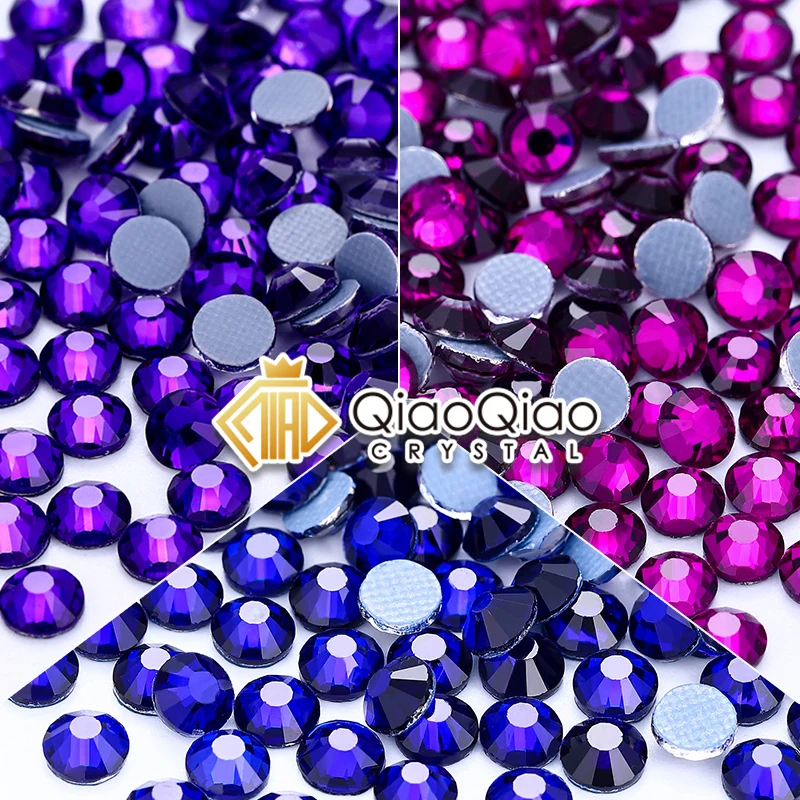 QIAO Hot-Fix Glas-Strasssteine Kobaltviolett/Lila Kristall Flache Rückseite SS6-SS30 für DIY-Kleidungsdekorationen zum Aufbügeln – Detail 1