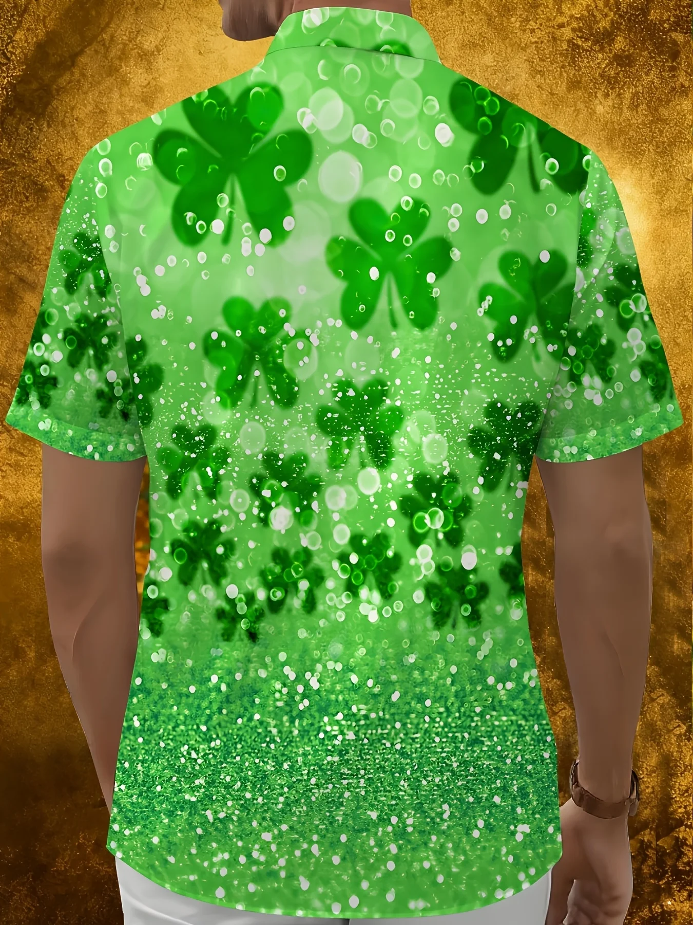 Green Background Irish Lucky Grass Goblin Shirt for Couples Loose Short Sleeved Shirt