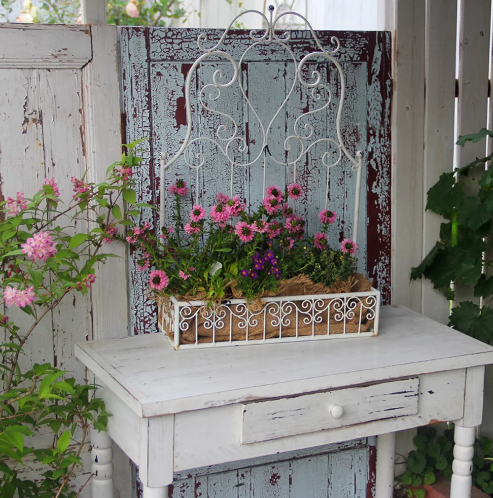 Large White Wall Vintage Retro Metal Flowerpot Plant Stand Shelves