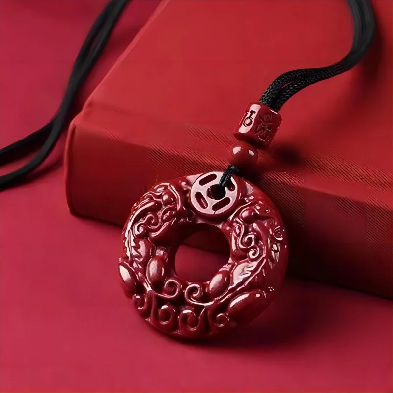 Raw Ore High-Content Cinnabar Safety Buckle Pendant Birth Year Men's and Women's Double-Shaped Keychain Couple Gift