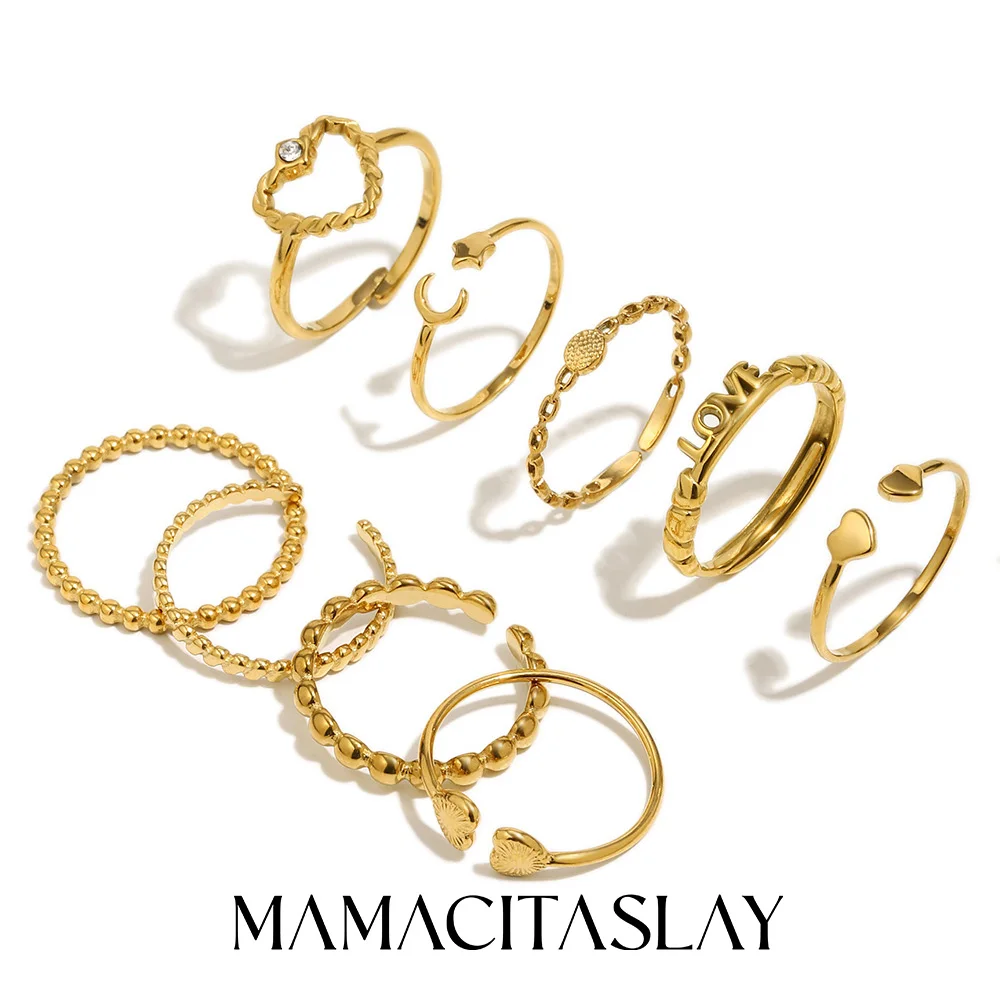 MamacitaSlay 316L Edelstahl Minimalistischer Geometrischer Dünner Ring 18K Vergoldet Wasserdicht Kreatives Design Damenring Geschenke