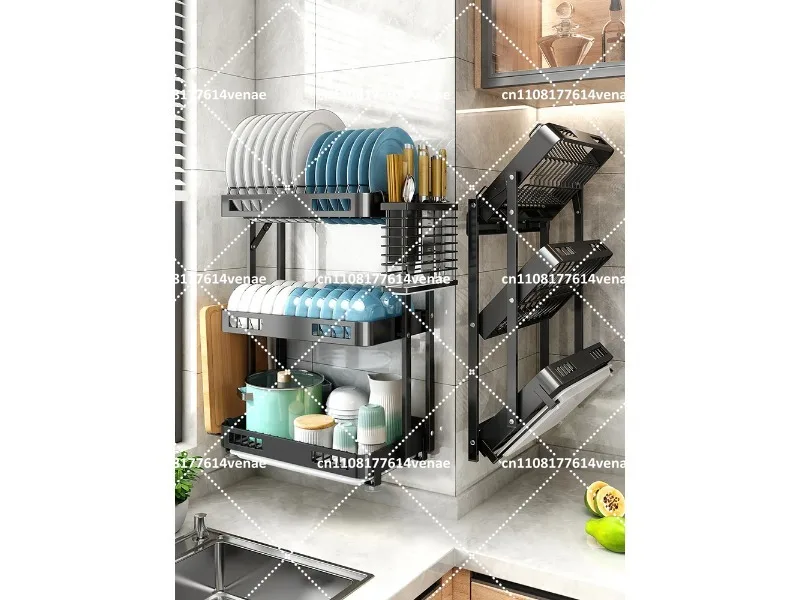 Foldable Kitchen Dish Rack Wall Mounted Punch-Free Storage Box for Plates Chopsticks view 2