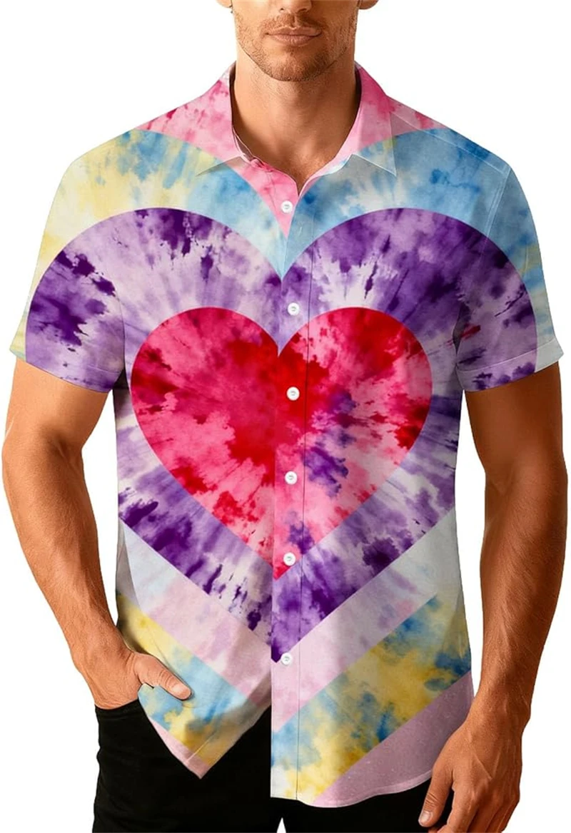 

Valentine Day Couple Shirts 3D Print Love Heart Trendy Shirts For Men Women New Casual Summer Short Sleeve Button Up Blouse Tee