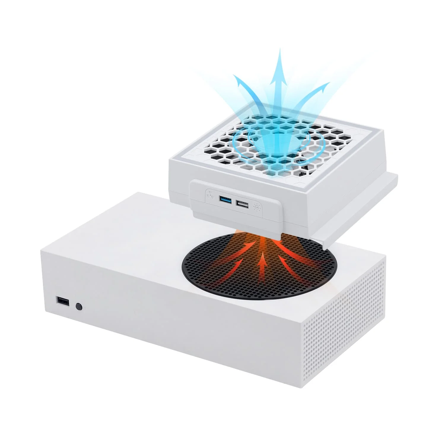 Cooling Fan Base with Atmosphere Colorful Light LED Game Cooler Stand Bracket for Xbox Series S Console with Extra USB-White