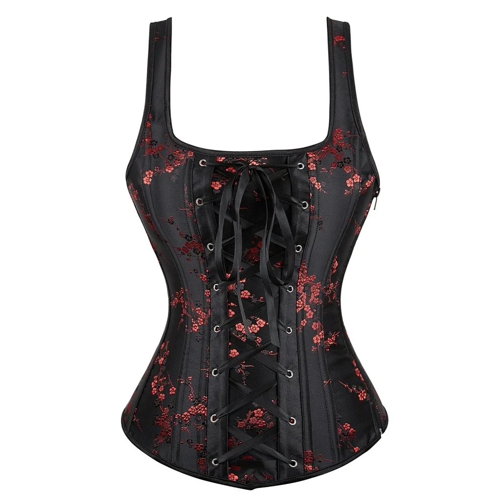 

Vintage Plum Flowers Lace Up Overbust Corset Top Women Bustier Sexy Lingerie Plus Size Burlesque Body Shaper Brocade Corselet