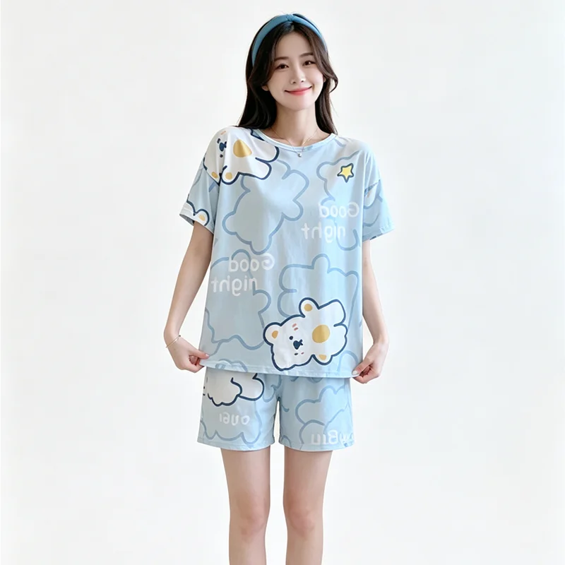 Damen-Pyjama-Set Süße Cartoon-Schlafbekleidung Bedruckte Oberteile und Shorts Pyjama 2-teiliger Anzug Hauskleidung Nachtwäsche Loungewear Schlafanzug – Detail 8