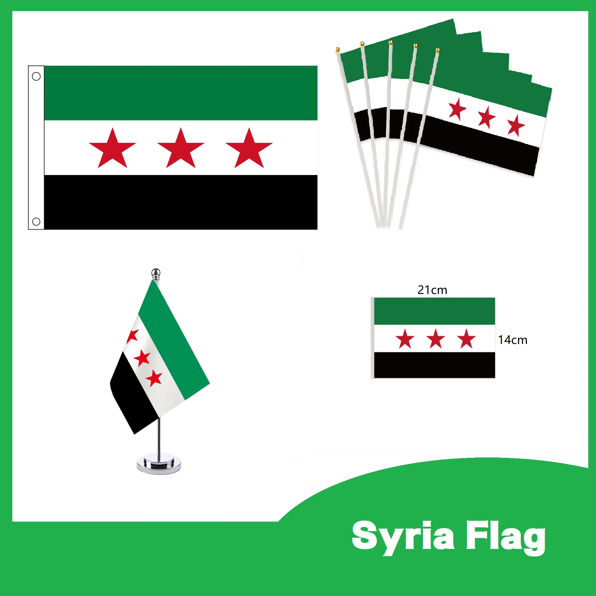 Wholesale 14x21cm Office Desk Flag Of Syria Banner The Syrian Arab Republic Syrian Three Star Banner