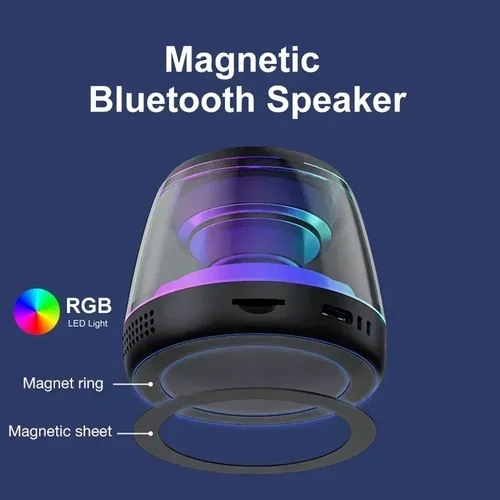 Imagen 2 del producto Altavoz Bluetooth magnético RGB, Mini altavoz portátil, soporte magnético para teléfono, caja de sonido inalámbrica, torre de altavoz Bluetooth