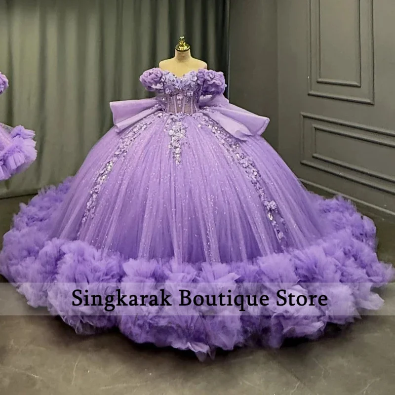 Attractive Lavender Quinceanera Dresses Ruffle Lace Appliques 15th Birthday Gown Vestido De 15 Anos Customized