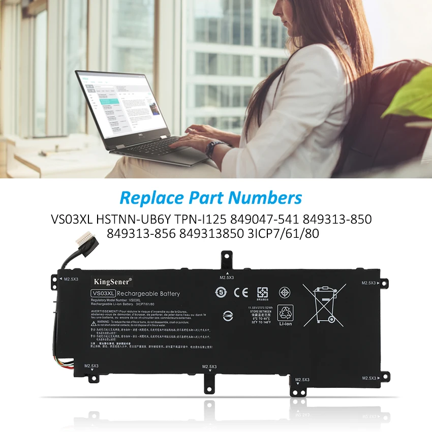 KingSener VS03XL Laptop Battery for HP Envy 15-AS 15-AS014WM 849047-541 HSTNN-UB6Y 849047-541 849313-850 Tablet PC 11.55V 52WH