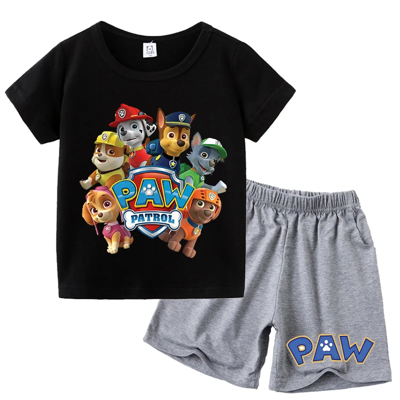 Paw Patrol t-shirt Set Cute Cartoon Anime Chase Skye Character Baby Summer Clothes girocollo allentato manica corta regalo di compleanno