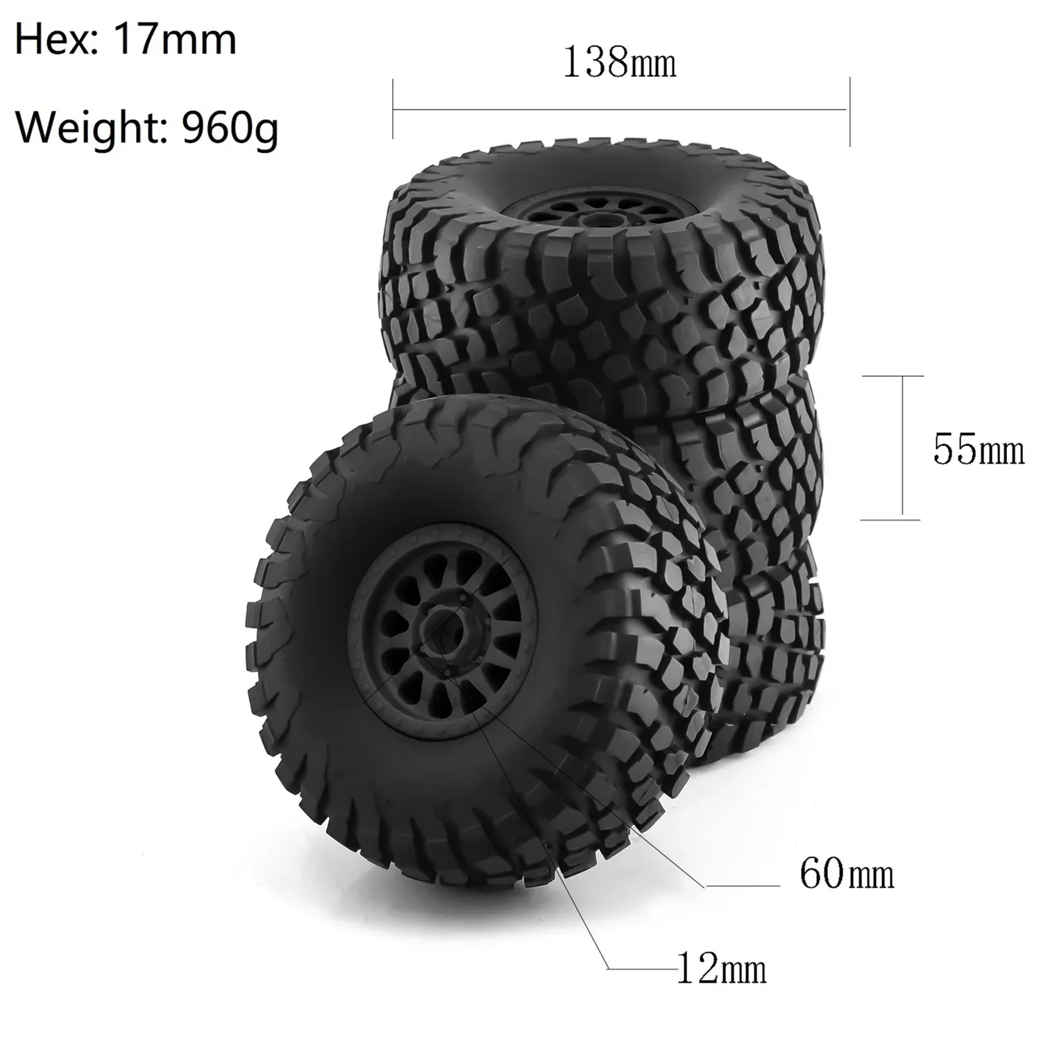 

GGRC 4Pcs 138mm 1/7 Desert Short Course Truck Tire 17mm Wheel Hex for ARRMA Mojave TRAXXAS UDR Yikong DF7 FS Off-road Buggy RC