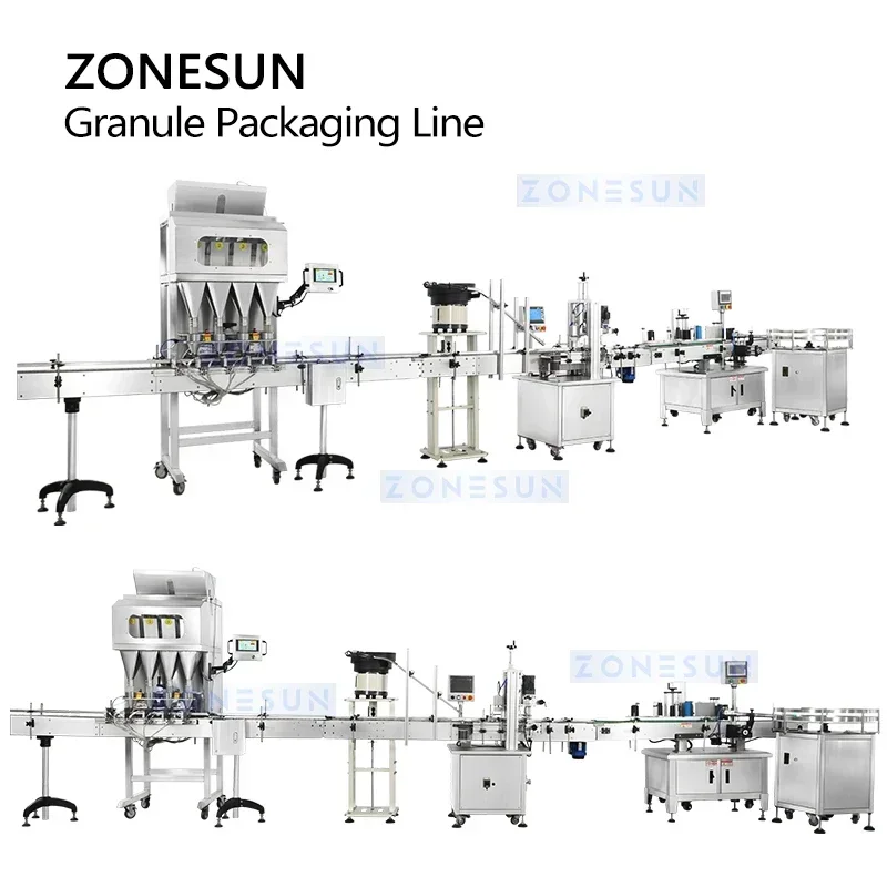 ZONESUN 자동 과립 생산 라인 견과류 콩 곡물 씨앗 입자 병 포장 기계 ZS-FAL180X10을 채우는 무게