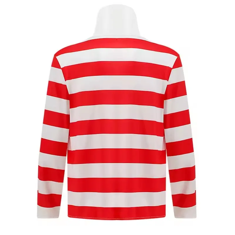 Anime Cartoon Wheres Wally Cosplay Costumes Stripe T-shirt Glasses Hat Set Kids Adult Woman Man Halloween Party Cosplays Waldo
