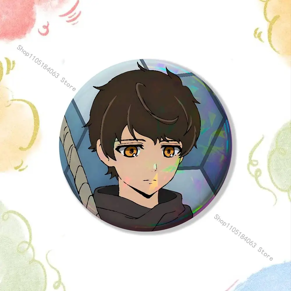T-Tower of G-God Comics Reflective Pin Tinplate Round Brooch Cartoon Cosplay Badges for Bag Hat Toys Gifts