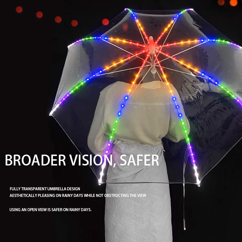

Colorful Led Light Umbrella With Flashlight Creative Long Handle Transparent Straight Handle Flashlight Umbrella Romantic Gift