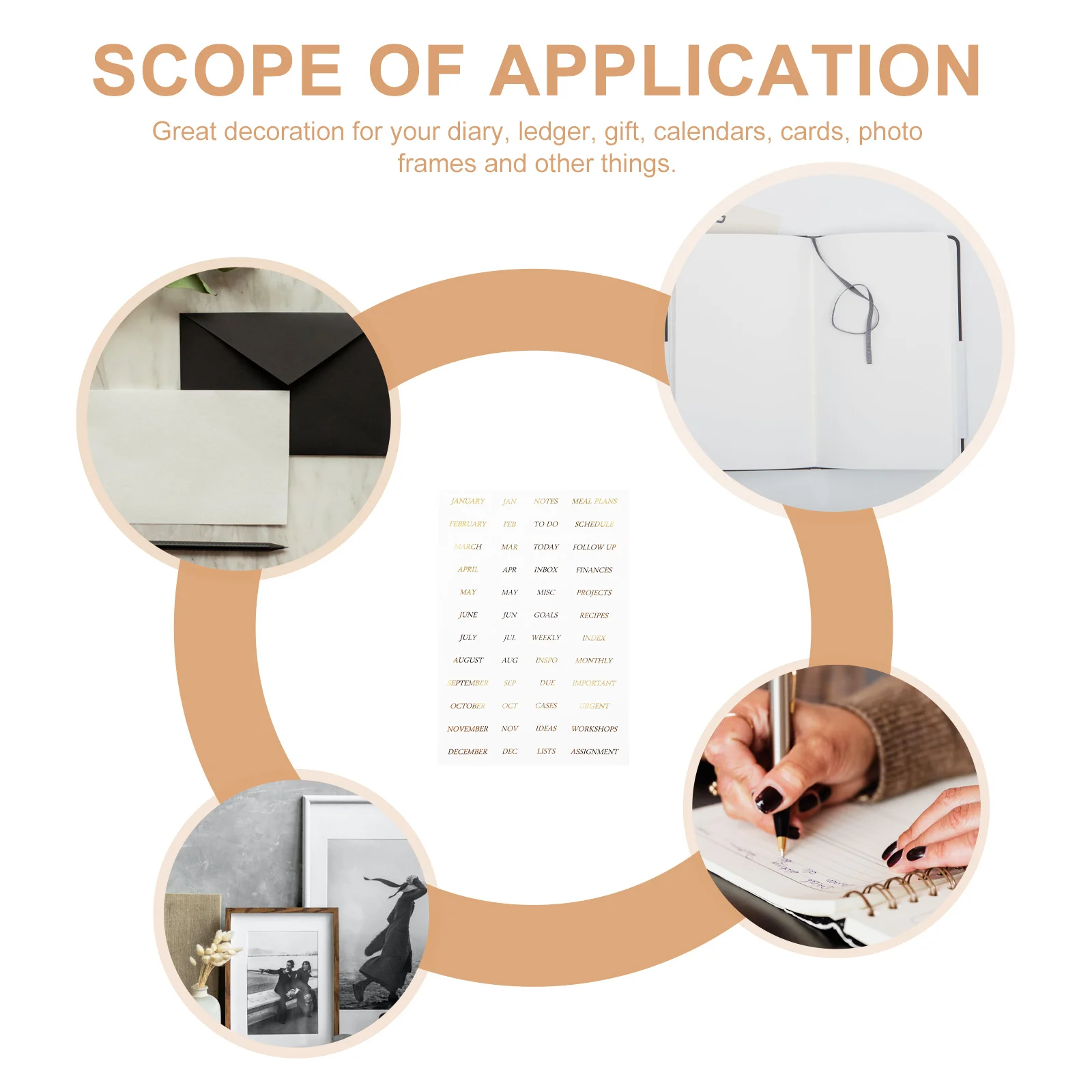 

4 Sheets Gilding Scrapbook Stickers DIY PVC English Monthly Decals for Diary Cards Stationery Photo Album Scrapbook Stickers