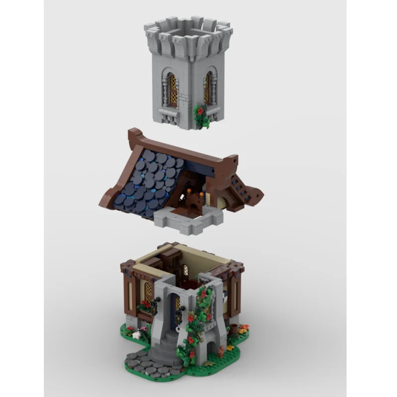 Middeleeuws kasteelmodel Moc-bouwstenen Middeleeuws huis en torenmodel Technologie Modulair blokspeelgoed DIY-montage Kerstcadeau