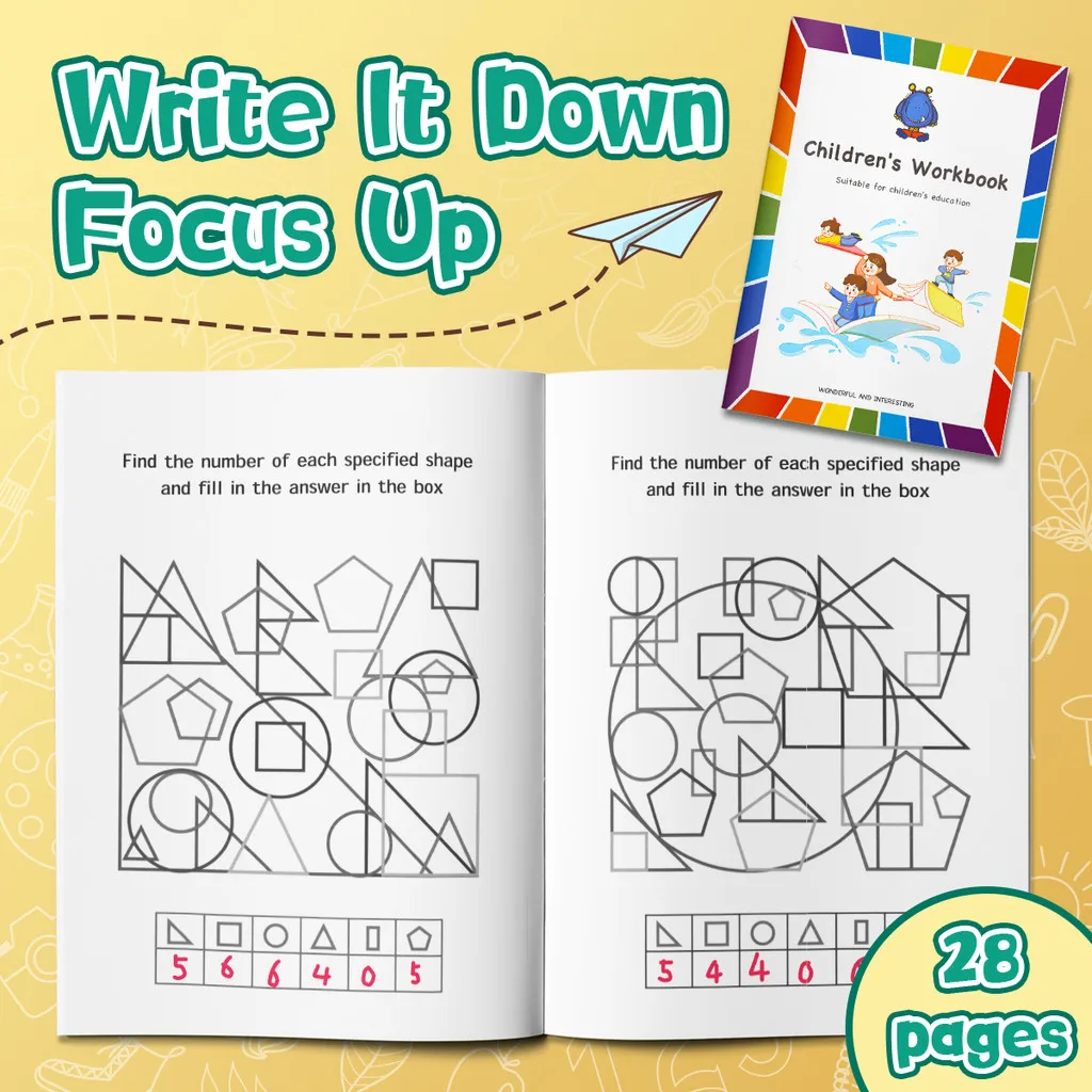 Shapes & Geometry Activity Workbook Set for Kids:Write–Trace–Color,Count & Compare, Find&Match, Hidden Pictures&Pattern Puzzles