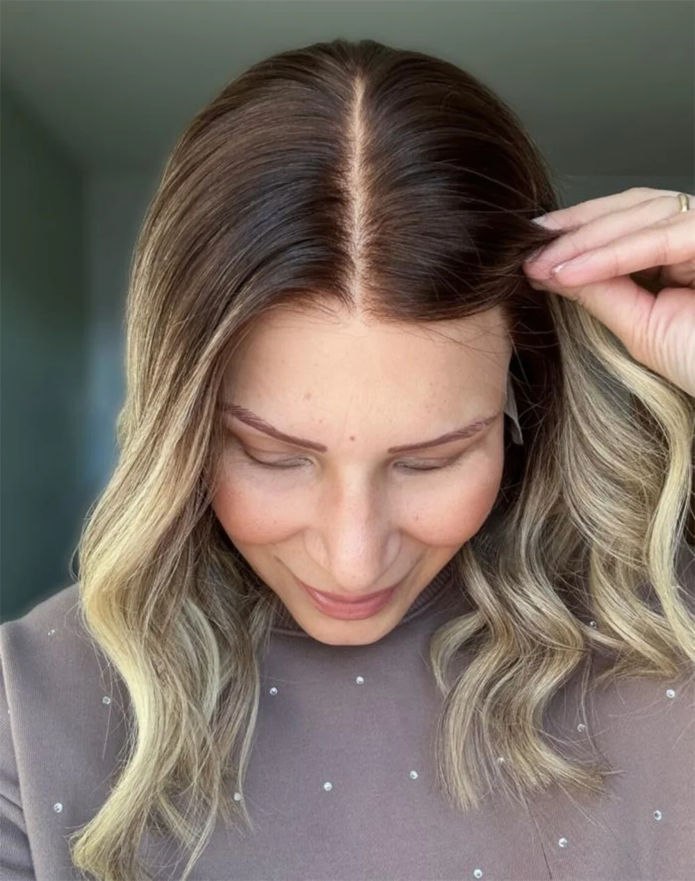 Ash Brown Roots Ombre Dirty Blonde Wig Natural Women