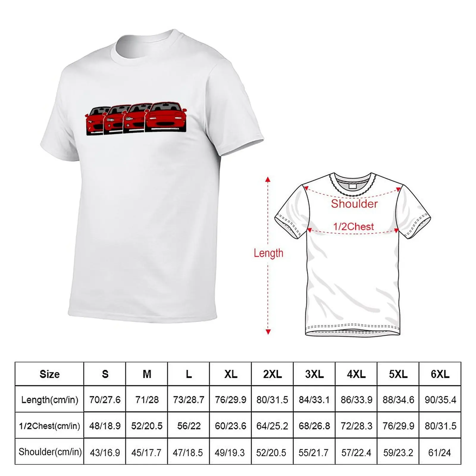 The four generations of the mythical red Japanese roadster T-Shirt Casual Daily Wear Short Sleeve Top